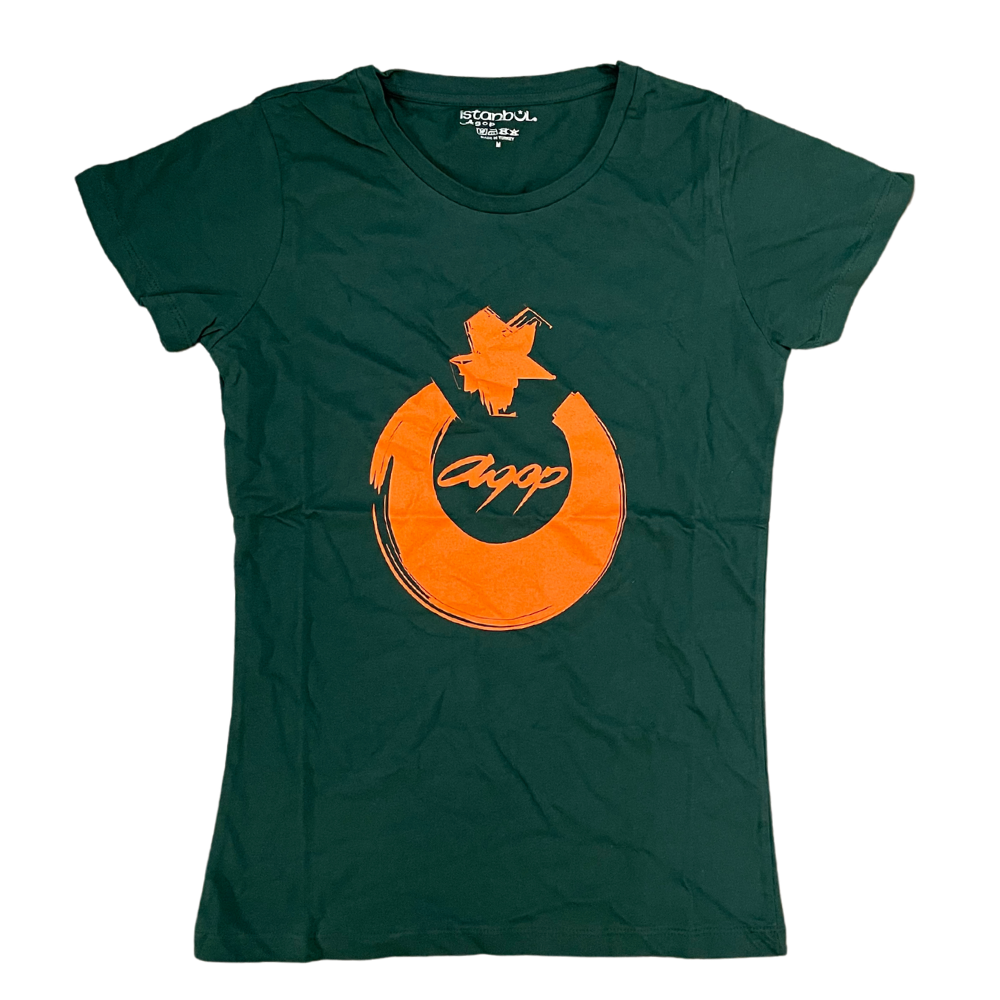 Istanbul Agop T Shirt "Istanbul Agop STAR" (ORANGE LOGO) GREEN WOMEN'S