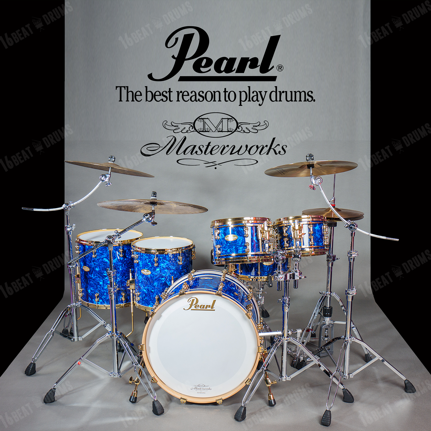 Pearl Drums Masterworks in Blue Abalone with Gold Hardware Tube Lugs & special individual shell formulas MW-6-Pc-Complete/G#418