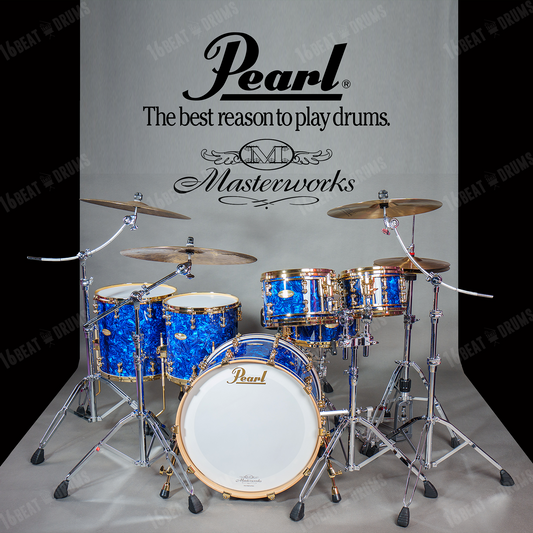 Pearl Drums Masterworks in Blue Abalone with Gold Hardware Tube Lugs & special individual shell formulas MW-6-Pc-Complete/G#418
