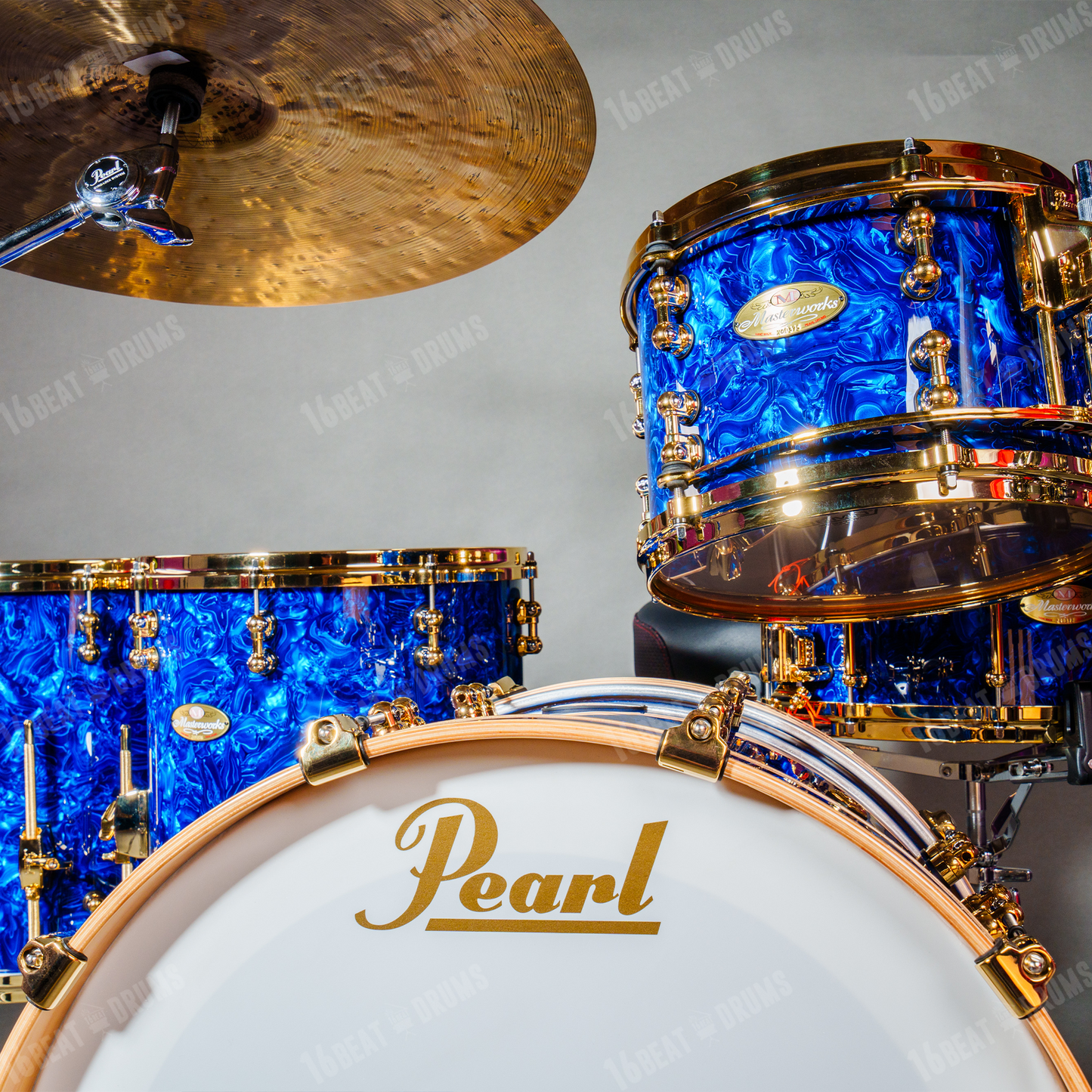 Pearl Drums Masterworks in Blue Abalone with Gold Hardware Tube Lugs & special individual shell formulas MW-6-Pc-Complete/G#418