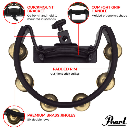 Pearl QuickMount Tambourine Double Row Brass Jingles PTM-10GHX