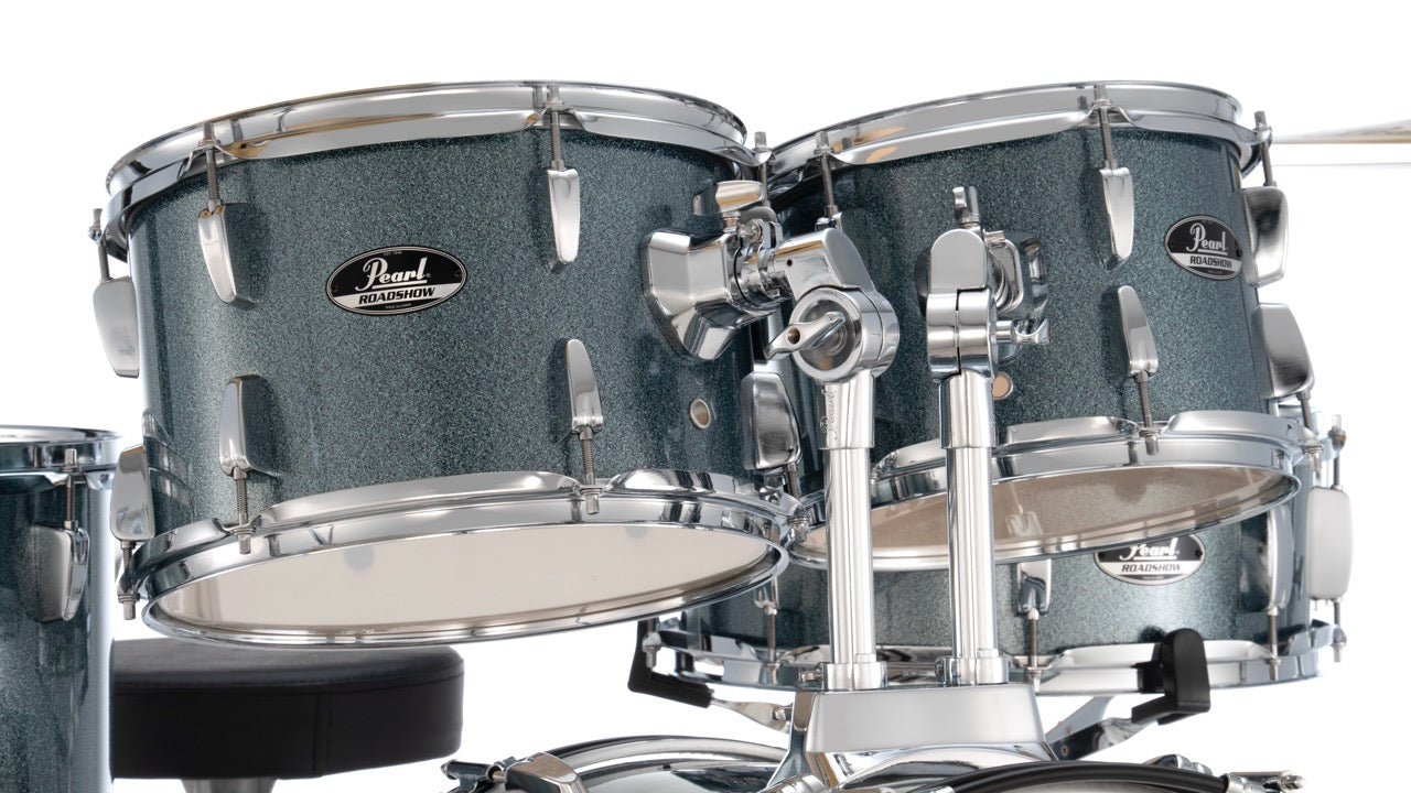 Pearl Drums Roadshow series complete 5 pc drumset with 18" kick drum including 2 cymbals, hardware and throne RS-585-C-C