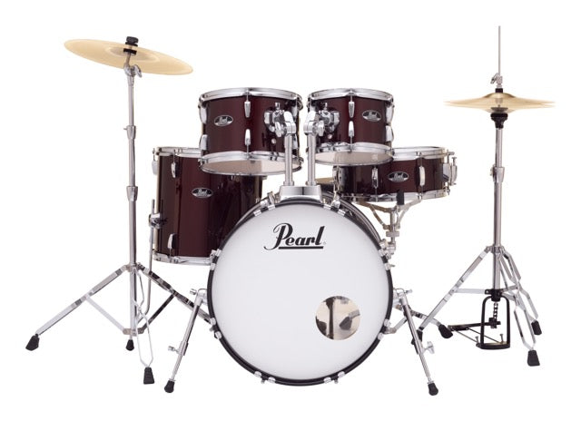 Pearl Drums Roadshow series complete 5 pc drumset with 20" kick drum including 3 cymbals, hardware and throne RS-505-B-C-C
