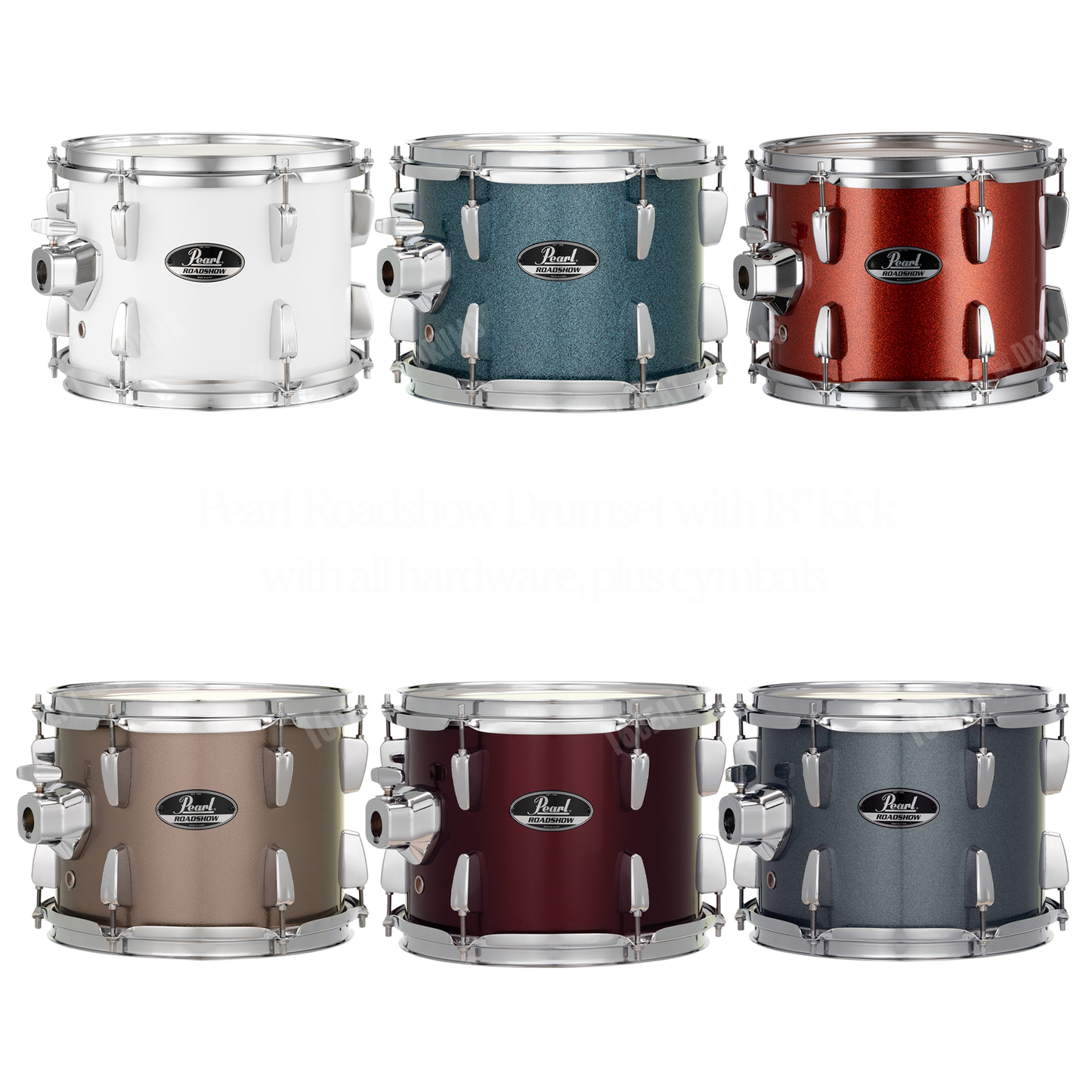 Pearl Drums Roadshow series complete 5 pc drumset with 18" kick drum including 2 cymbals, hardware and throne RS-585-C-C