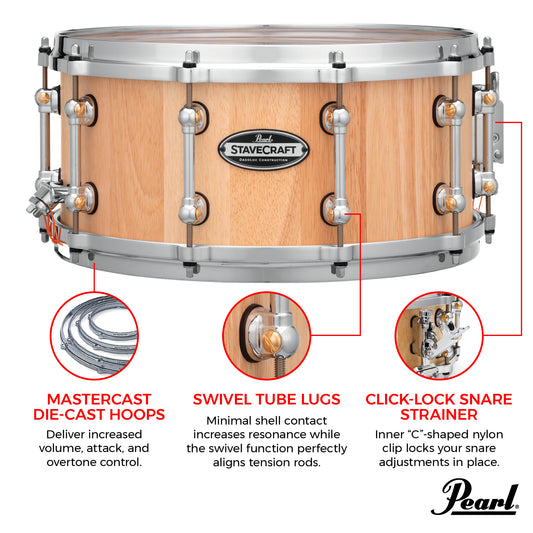 Pearl StaveCraft Thai Oak with Makha DadoLoc Snare Drum 14"x6.5" SCD1465TO#186