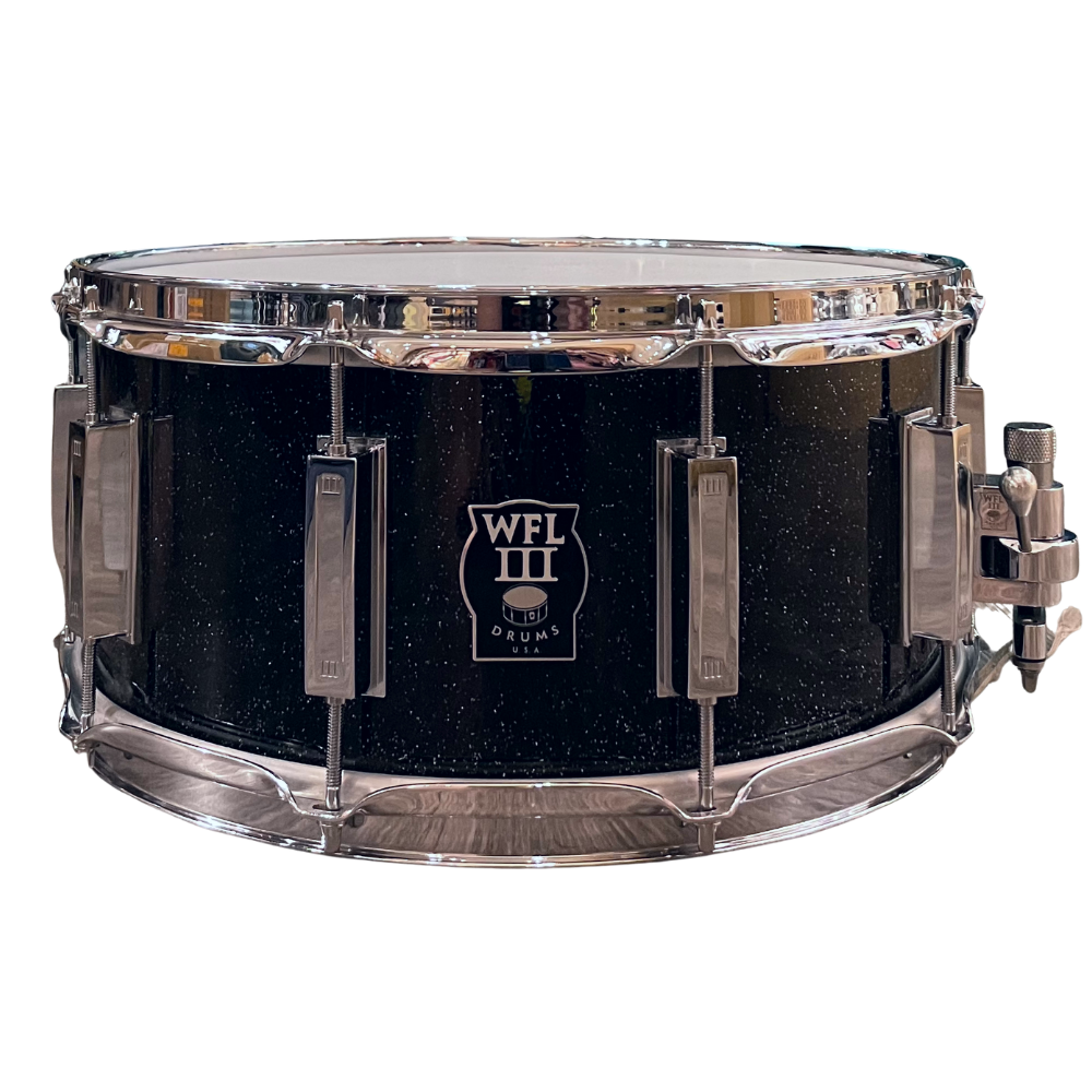 WFL3 Aluminum Snare Drum - Black Sparkle 6.5"x14" Chrome Lugs Trick b1
