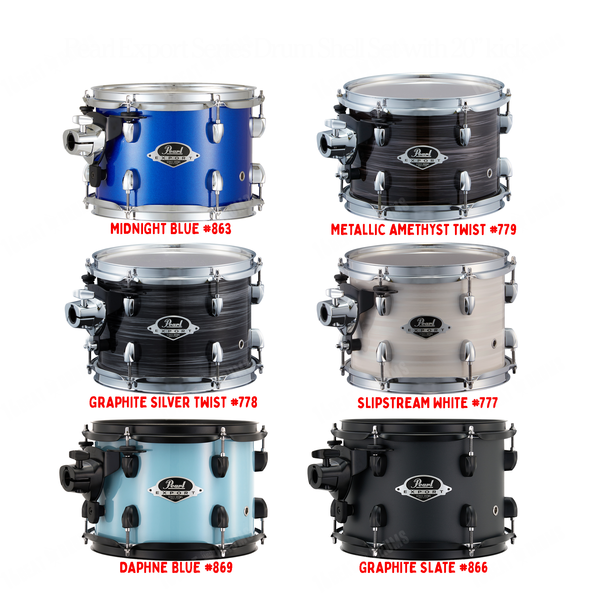 Pearl Drums Export series complete 5 pc drum shell set with 20