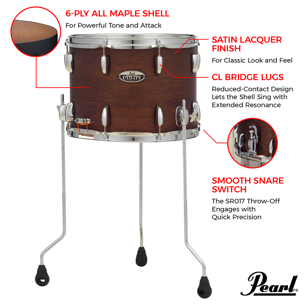 Pearl Modern Utility Maple Satin Brown Floor Tom Snare Drum 14"x10" MUS1410FM220