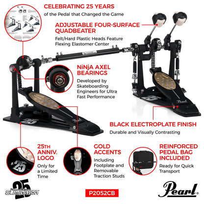 Pearl 25th Anniversary Eliminator Redline Double Bass Drum Pedal Black P-2052C/B limited edition