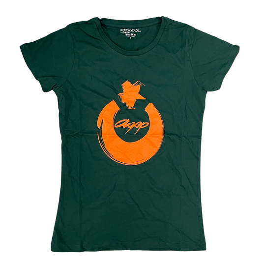 Istanbul Agop T Shirt "Istanbul Agop STAR" (ORANGE LOGO) GREEN WOMEN'S