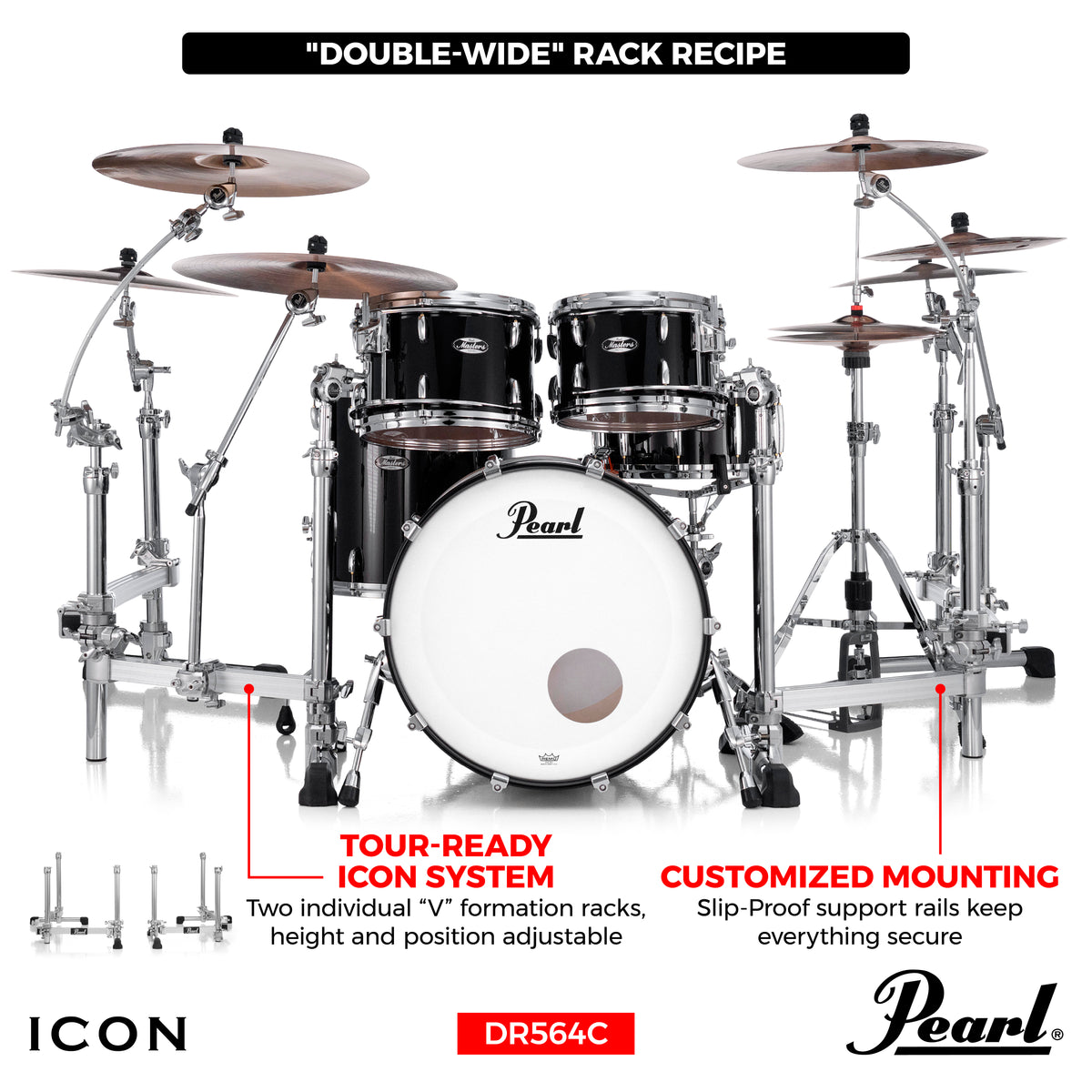 Pearl ICON Twin Low-Rise Folding Side Racks Curved Drum Rack DR-564C