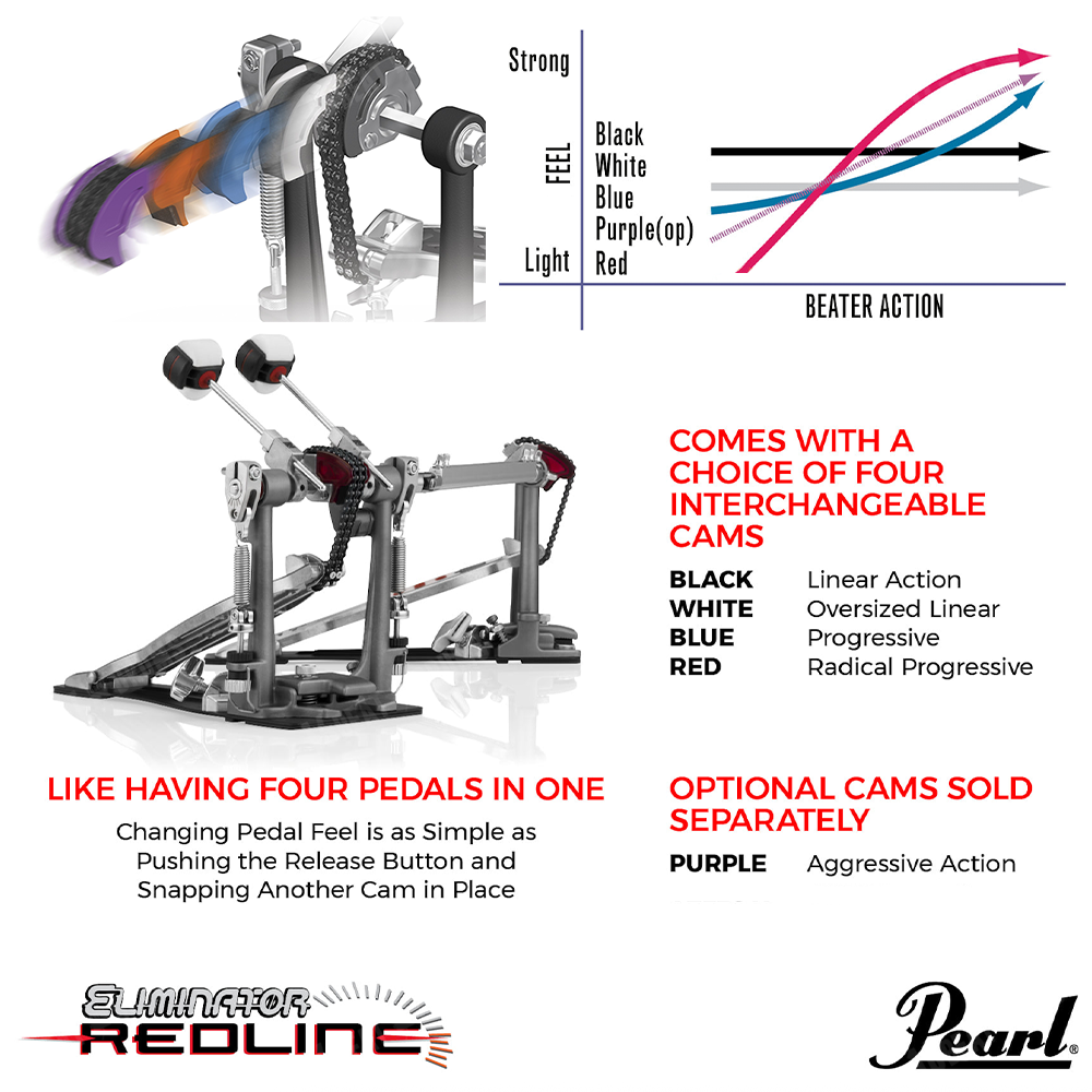 pearl redline double pedal Pearl Eliminator Redline Double Bass Drum Pedal P-2052C – 16 Beat Drums