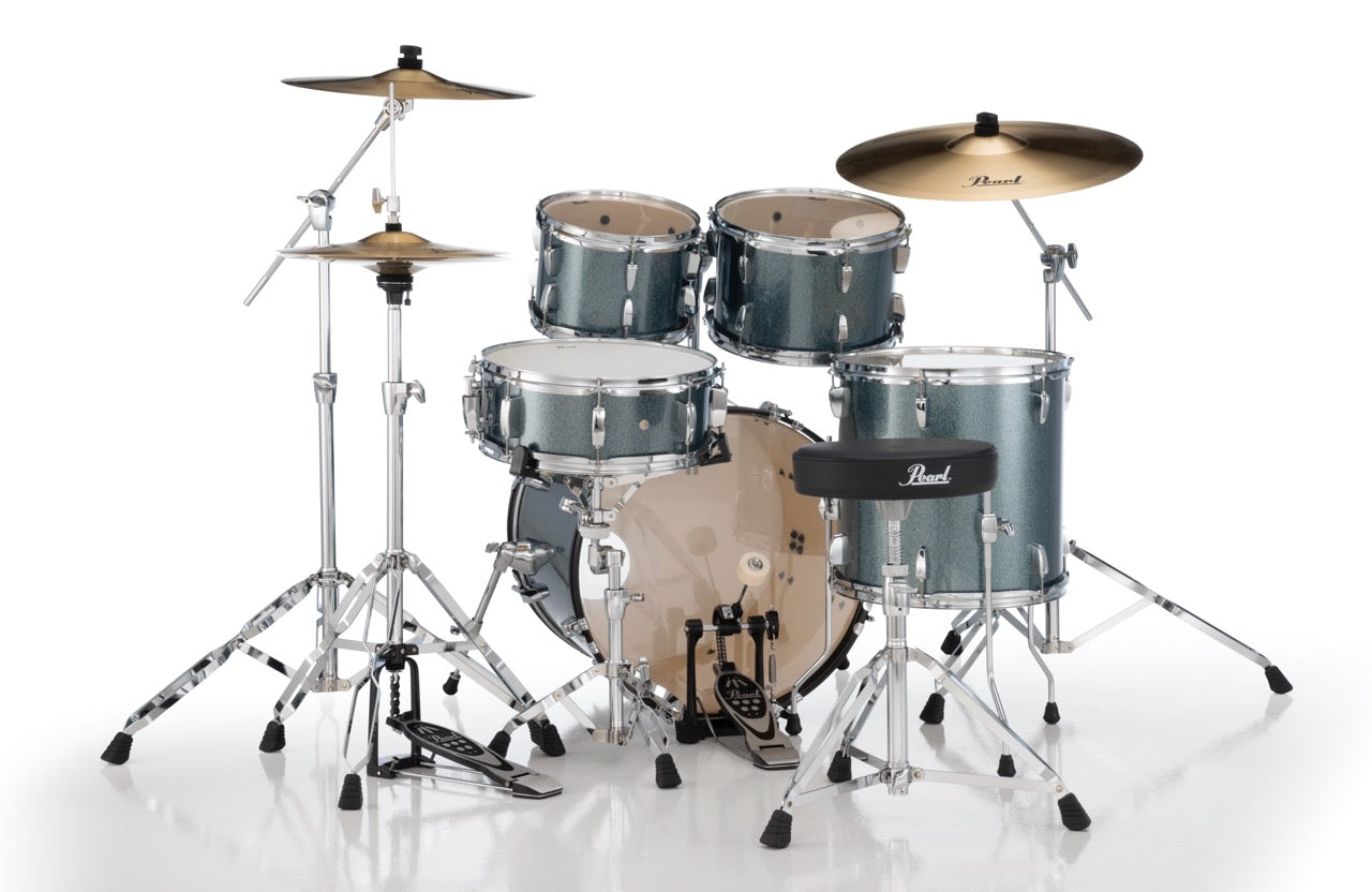 Pearl Drums Roadshow series complete 5 pc drumset with 22" kick drum including 3 cymbals, hardware and throne RS-525-S-B-C-C