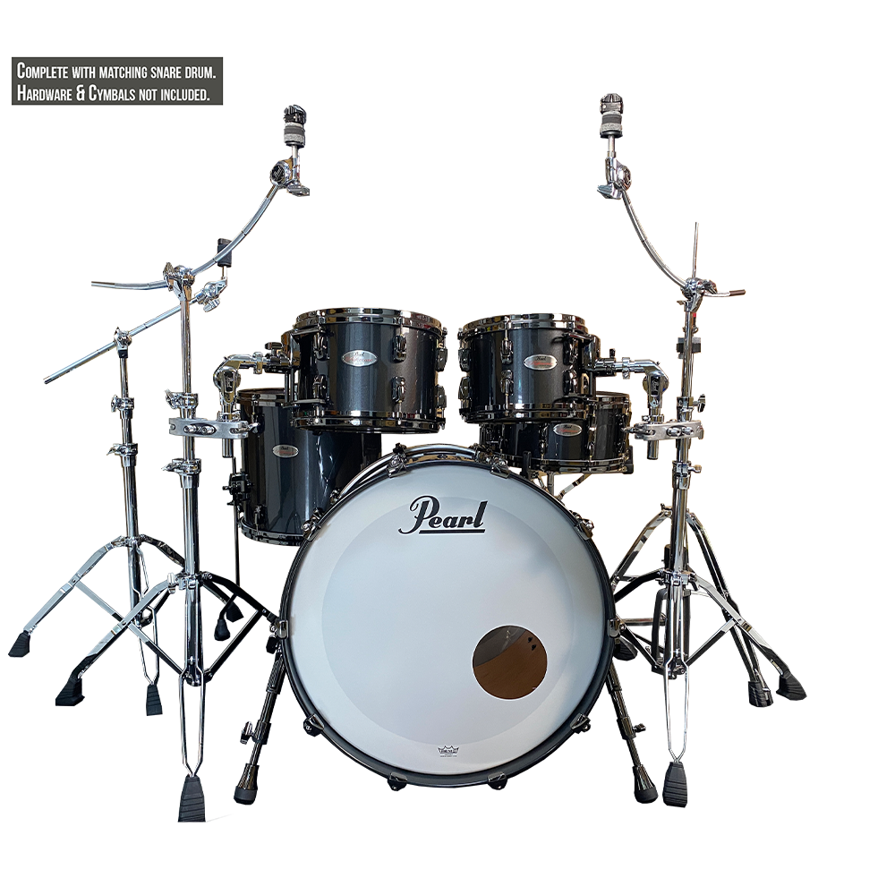 Pearl REFERENCE series in Black Pearl with Black Nickel hardware, complete 5 piece shell set inclusive of matching snare drum