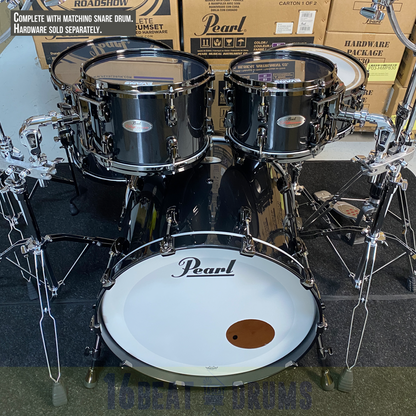 Pearl REFERENCE series in Black Pearl with Black Nickel hardware, complete 5 piece shell set inclusive of matching snare drum