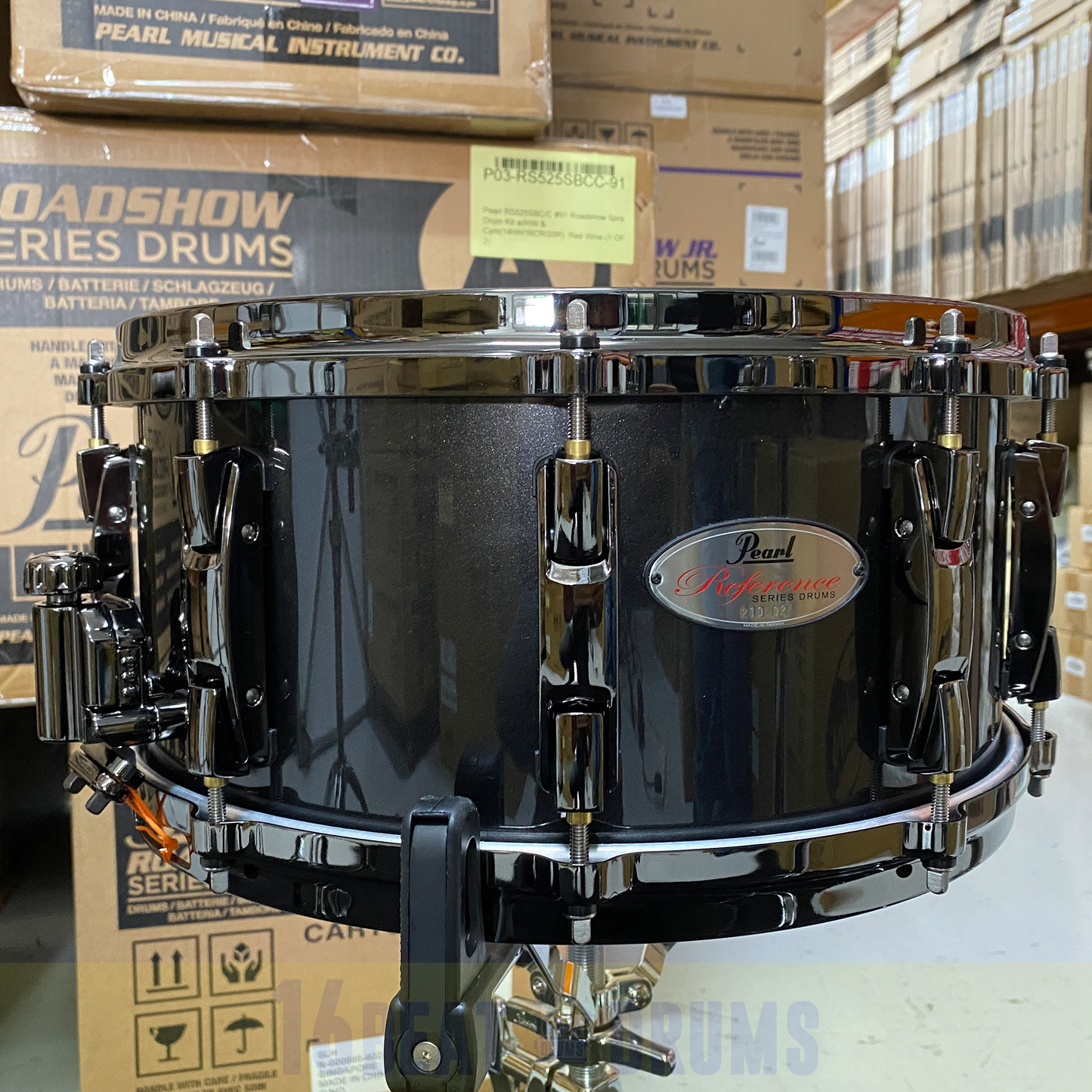 Pearl REFERENCE series in Black Pearl with Black Nickel hardware, complete 5 piece shell set inclusive of matching snare drum