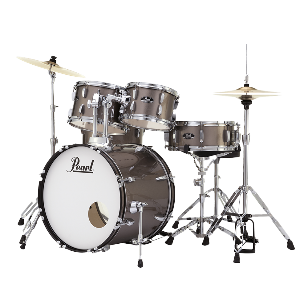 Pearl ROADSHOW BRONZE METALLIC 5 Pc Drum Kit (20" kick) w/ Hardware+Throne+Cymbals (14HH/16CR/20R)