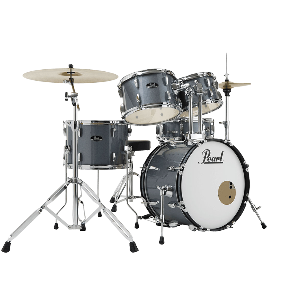 Pearl ROADSHOW CHARCOAL METALLIC 5 Pc Drum Kit (18" kick) w/ Hardware+Throne+Cymbals (Only 14HH+16C)