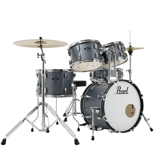 Pearl ROADSHOW CHARCOAL METALLIC 5 Pc Drum Kit (18" kick) w/ Hardware+Throne+Cymbals (Only 14HH+16C)