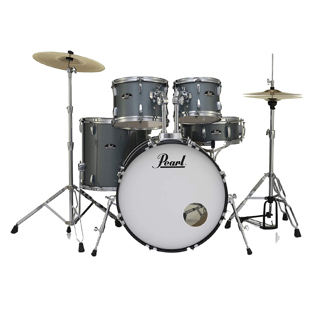 Pearl ROADSHOW CHARCOAL METALLIC 5 Pc Drum Kit (20" kick) w/ Hardware+Throne+Cymbals (14HH/16CR/20R)