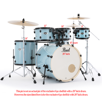 Pearl Drums Export series complete 6 pc drum shell set with 20" kick drum in Daphne Blue w/ Black Hardware EXX-706-P-N-C-869