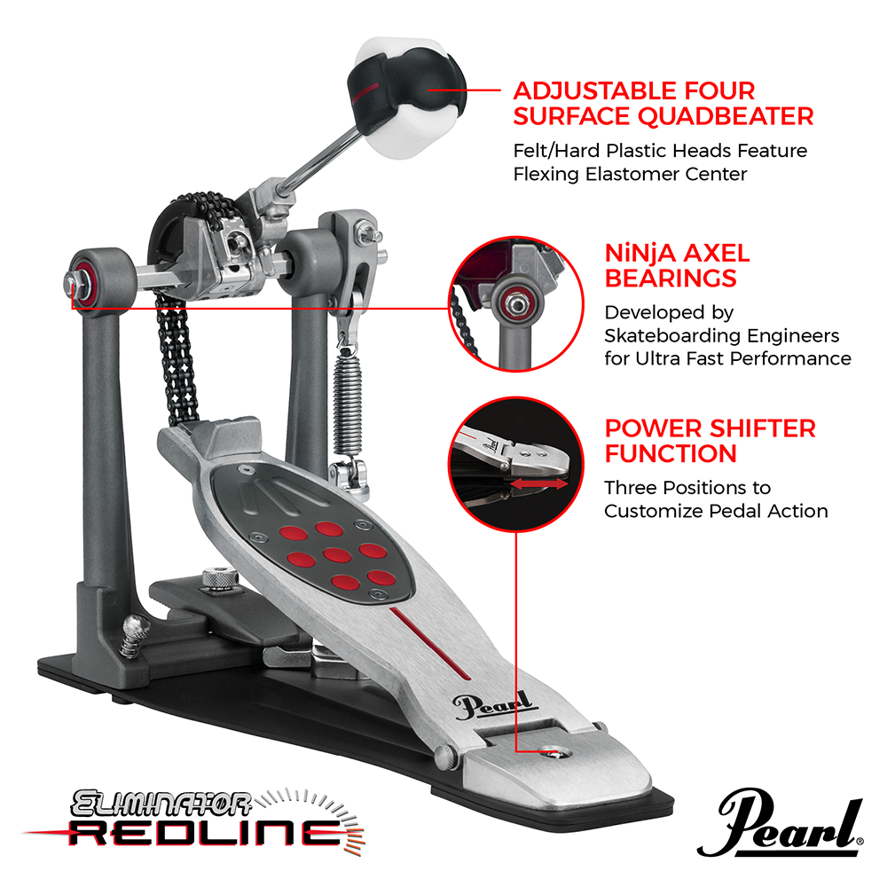 pearl eliminator single pedal Pearl Eliminator Redline Single Bass Drum Pedal P-2050C – 16 Beat Drums