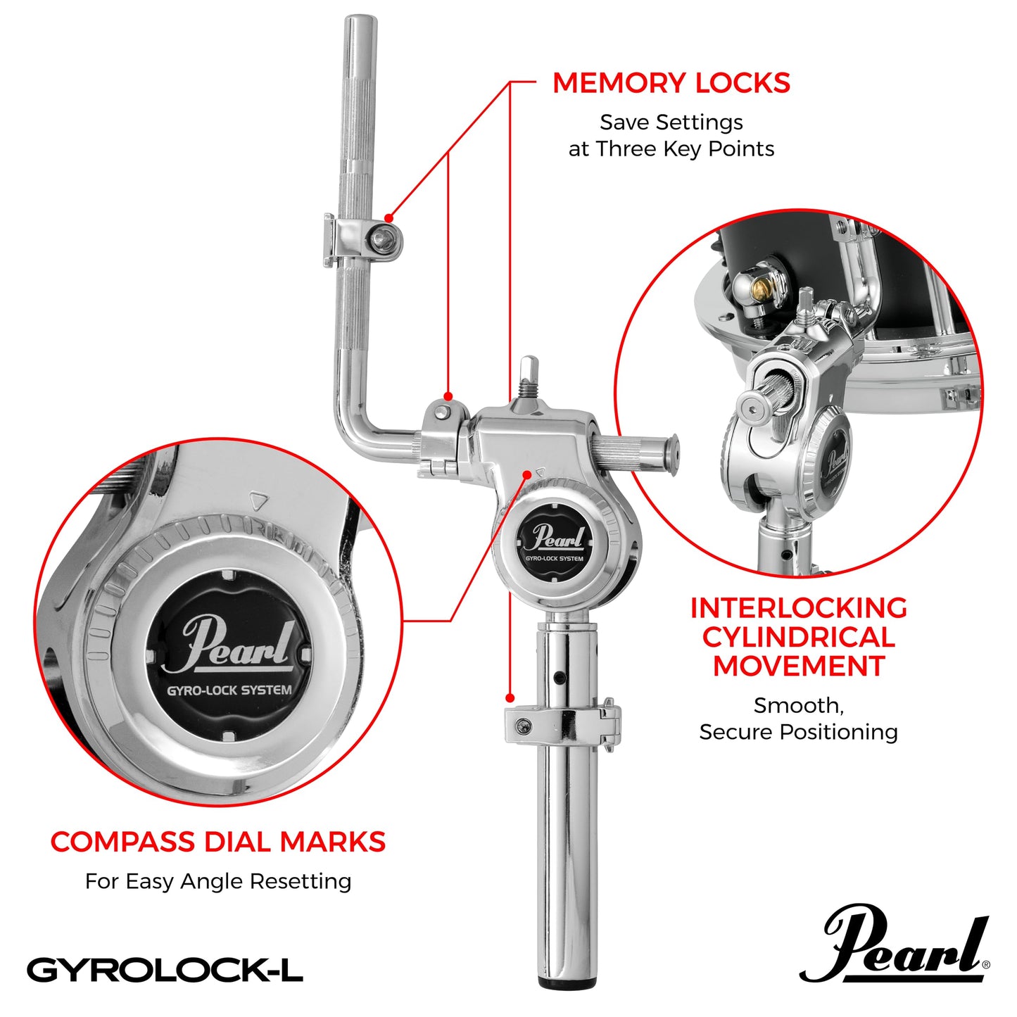 Pearl Tom Holder GyroLock-L Short THL-1030S