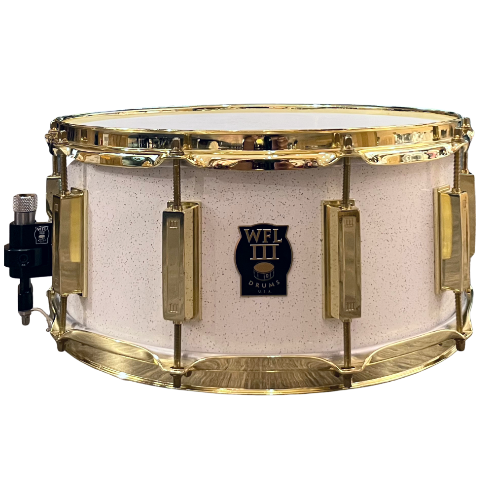 WFL3 Aluminum Snare Drum - White Sparkle 6.5"x14" Brass Lugs Trick b1