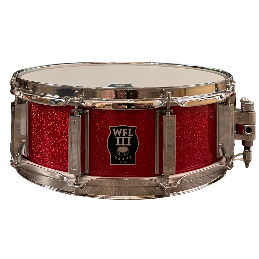 WFL3 Maple Snare Drum - Deep Red Glitter 5"x14" Chrome Lugs S1 throwoff b1