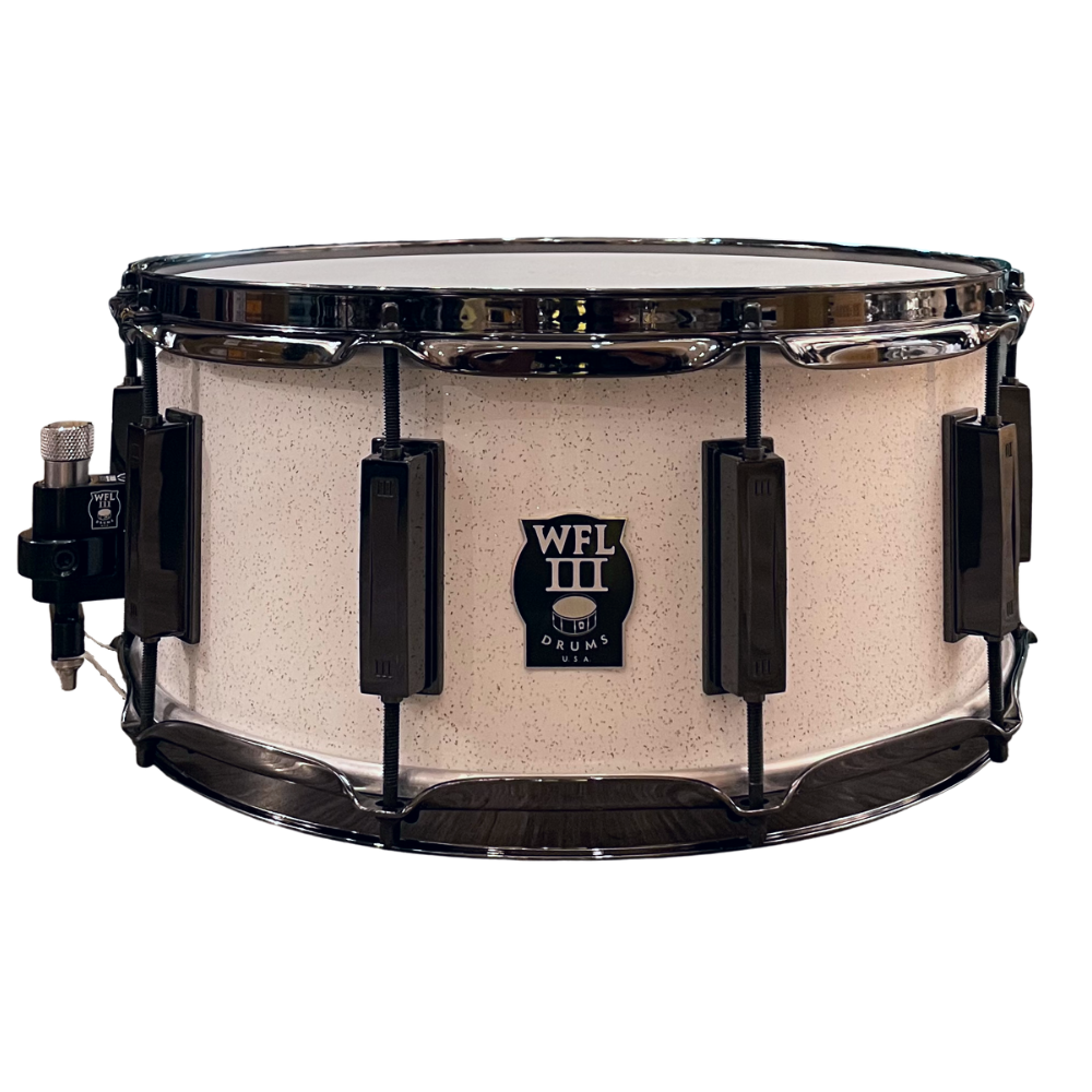 WFL3 Aluminum Snare Drum - White Sparkle 6.5"x14" Black Nickle Lugs Trick b1